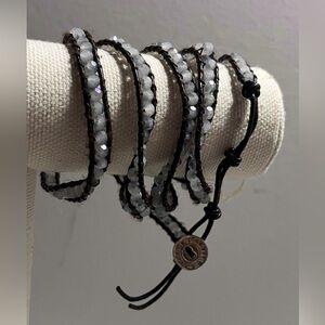 Victoria Emerson Grey Beaded Wrap Bracelet | Adjustable Leather | Boho Chic